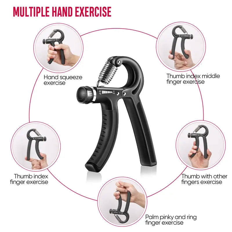 Fitbeast Hand Grip Strengthener Workout Kit (5 Pack) Forearm Grip Adjustable Resistance Hand Gripper, Finger Exerciser, Finger Stretcher, Grip Ring & Stress Relief Grip Ball for Athletes